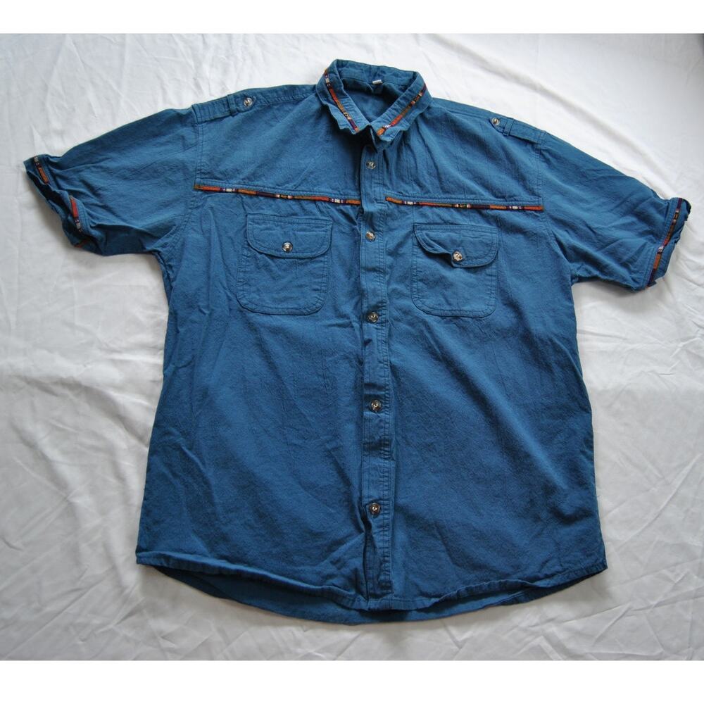 Traditional Guatemalan X-Large Blue Short Sleeve Shirt